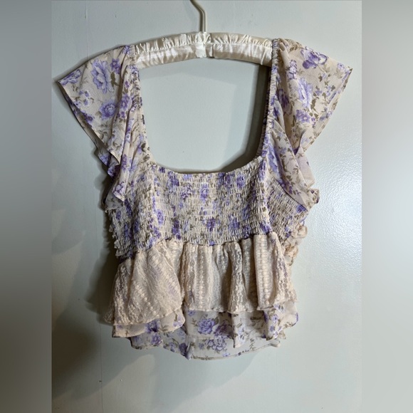 Free People Now & Then Romantic Lace Ruffles Vintage Skirt & Top Set XL - Picture 8 of 8